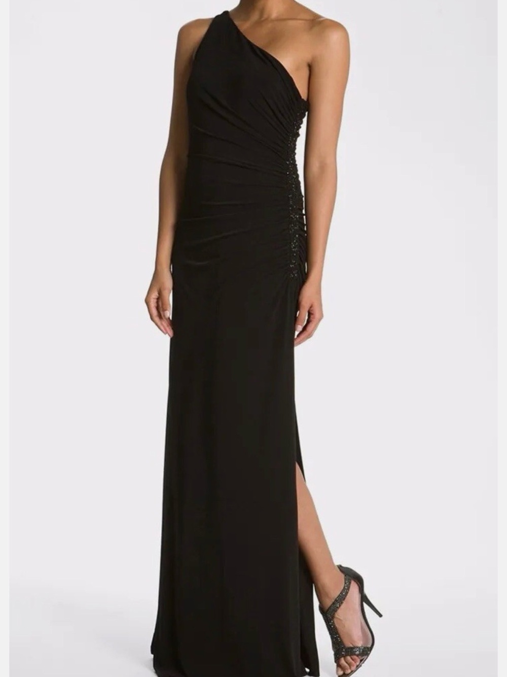 Laundry By Shelli Segal Black One-Shoulder Evening Gown